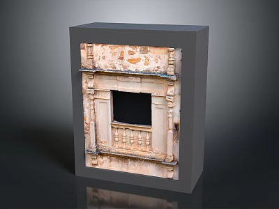 Vintage Carved Stone Fireplace With Ornate Design Black Hearth And Decorative Frame 3d model