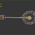 Unique Weapon Design Featuring Orange Blue Components Silver Long Rod Red Spokes And Serrated Wheel