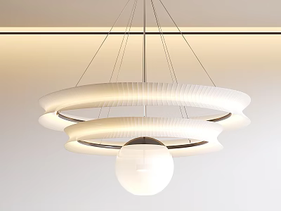 Modern Layered Circular Chandelier With White Rings And Gentle Glow For Interior Design 3d model