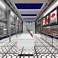 Modern Luxury Boutique Interior With Glass Display Shelves Patterned Flooring And Lighting Fixtures