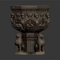 Decorative Stone Planter with Carved Lion Statues and Ornate Patterns for Growing Plants