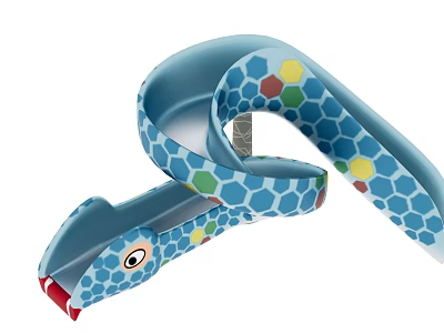 Blue Snake Shaped Playground Slide With Hexagonal Patterns And Colorful Dots 3d model
