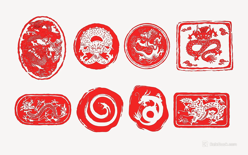 Traditional Red Dragon Seal Wall Decor With Artistic Designs And Intricate Patterns 3d model 