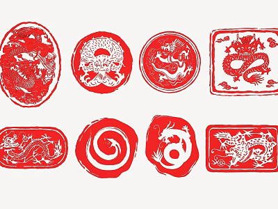 Traditional Red Dragon Seal Wall Decor With Artistic Designs And Intricate Patterns 3d model