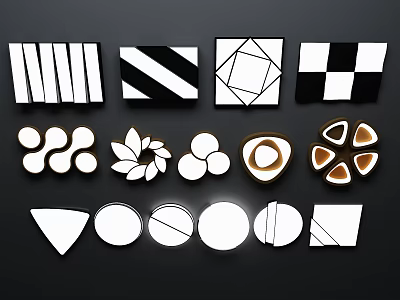 Contemporary Ceiling Lamps Showcasing Diverse Geometric And Floral Shapes In Black White 3d model