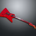 Red Electric Guitar With Sharp Edged Body And Patterned Neck For Home Use