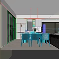 Modern Restaurant Interior With Open Layout Dining Table Sofa And Large Windows 3d model