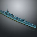 3D Model of Blue Warship Water Vehicle With Turret Mast and Detailed Structure