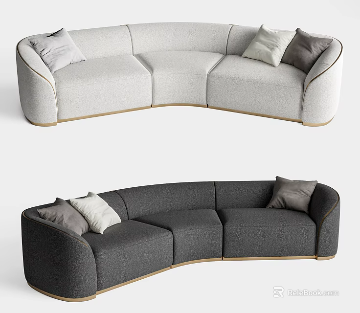Modern Light And Dark Gray Curved Sectional Sofa With Decorative Pillows 3d model
