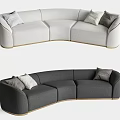 Modern Light And Dark Gray Curved Sectional Sofa With Decorative Pillows 3d model