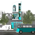 Modern Detached Villa Featuring Turquoise Exterior Balcony Plants And Street Van