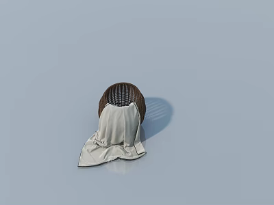 Hinged Door Design With Brown Basket And White Cloth On Light Blue Background 3d model