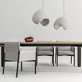 Modern Dining Table Set With Chairs Pendant Lights And Fruit Bowl Decoration