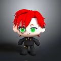 3D Cartoon Character With Red Hair Green Eyes Freckles And Black Outfit