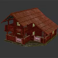 Traditional Log Cabin With Red Tile Roof Wooden Balcony And Porch Structure Design
