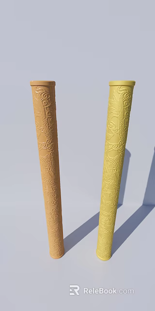 Brown And Yellow Decorative Columns With Intricate Carving Patterns 3d model