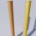 Brown And Yellow Decorative Columns With Intricate Carving Patterns 3d model