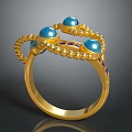 Gold Ring With Blue Pearls And Gold Beaded Details Purple Gemstone Accents