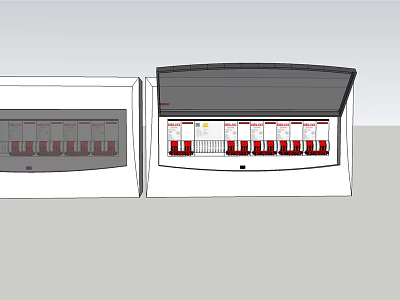 Switch Panel with Open Cover Revealing Multiple Red Switches and White Casing for Electrical Control 3d model
