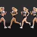Group of Women Running in Activewear on Black Background with Reflections
