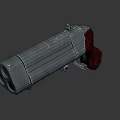 Three Barrel Revolver With Metal Body And Red Brown Wooden Grip Design