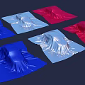 Six Shiny Blue Red Light Blue Fabrics with Mountain Like Bumps on Dark Background
