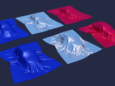 Six Shiny Blue Red Light Blue Fabrics with Mountain Like Bumps on Dark Background 3d model