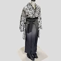 Elegant Traditional Kimono Style Coat With Pleated Skirt And Black Boots