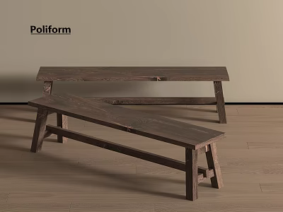 Poliform Two Wooden Benches In Light Wall And Wooden Floor Interior 3d model