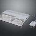 Vintage White Computer Keyboard With Wired Mouse On Dark Surface