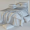 Stylish Single Bed With Patterned Bedspread Colorful Pillows And Striped Cushion 3d model