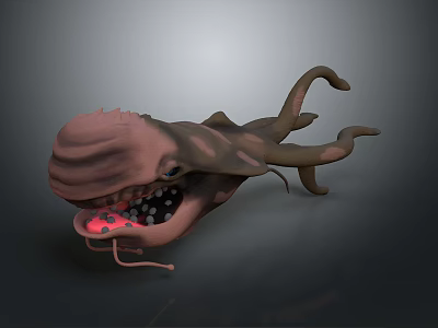 3D Fantasy Creature Character With Large Mouth Sharp Teeth And Tentacles 3d model