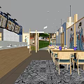 Cozy Modern Restaurant Interior With Wooden Furniture Long Bar Counter Patterned Carpet And Warm Lighting