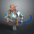 Elven Warrior In Blue Armor With White Fox And Curved Sword