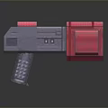 Futuristic Transparent Red Mechanical Weapon With Symmetrical Design And Grip Handle