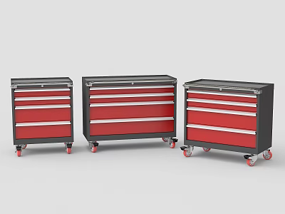 Public Facilities Wheeled Storage Cabinets With Red Drawers And Black Frames 3d model