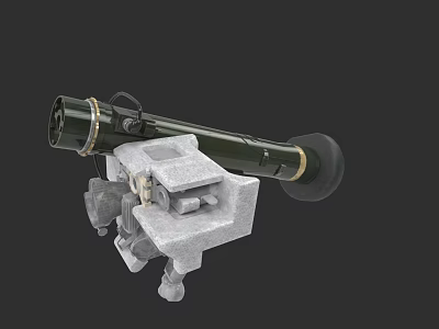 Military Weapon Artillery Piece With Green Barrel Stone Base And Mechanical Components 3d model