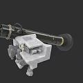 Military Weapon Artillery Piece With Green Barrel Stone Base And Mechanical Components