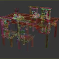 Chinese traditional red table and chair set with carved chairs and decorative tabletop items