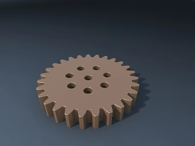 Brown Mechanical Gear With Multiple Teeth And Central Holes Design 3d model