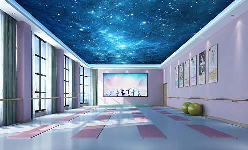 Modern Yoga Room Dance Classroom 3d model