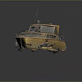 Yellow Motorboat with Cabin Railing and Worn Surface on Dark Background with Reflection