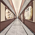 Chinese Style Elevator Hallway With Traditional Chinese Medicine Culture Paintings Wooden Walls And Marble Floors