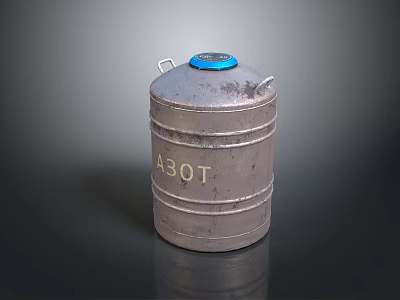 Silver Metallic Barrel With Blue Lid And A3OT Marking On Dark Surface 3d model