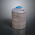 Silver Metallic Barrel With Blue Lid And A3OT Marking On Dark Surface