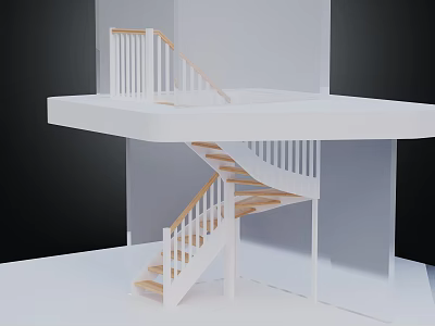 Modern Spiral Staircase With White Railings And Wooden Steps In Interior Design 3d model
