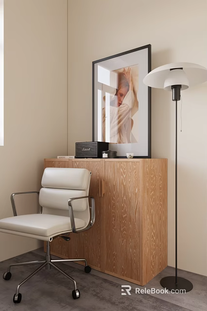 Floor Lamp in Cozy Interior With Cabinet Armchair and Framed Art 3d model 