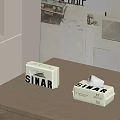 Two SINAR Tissue Boxes On Wooden Table In Interior With Poster Wall
