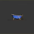Blue Bathtub With Gold Legs White Foam Dinosaur Toy And Metal Stand On Wooden Floor