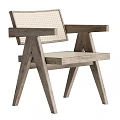 Simple Modern Wooden Leisure Chair With Woven Backrest And Sturdy Armrests